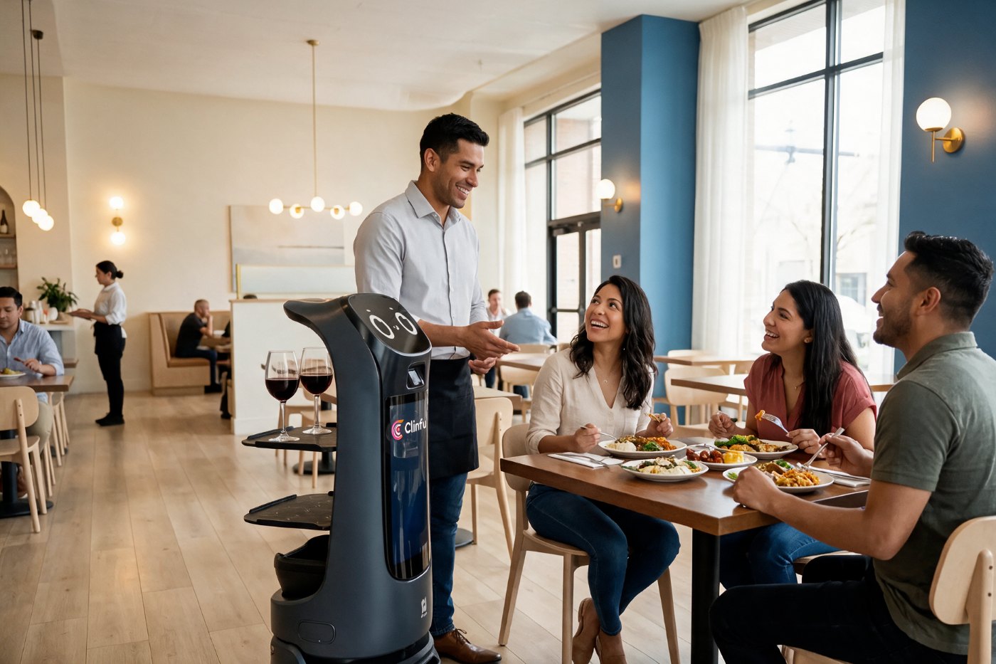 Robot de servicio Clinfu en restaurante